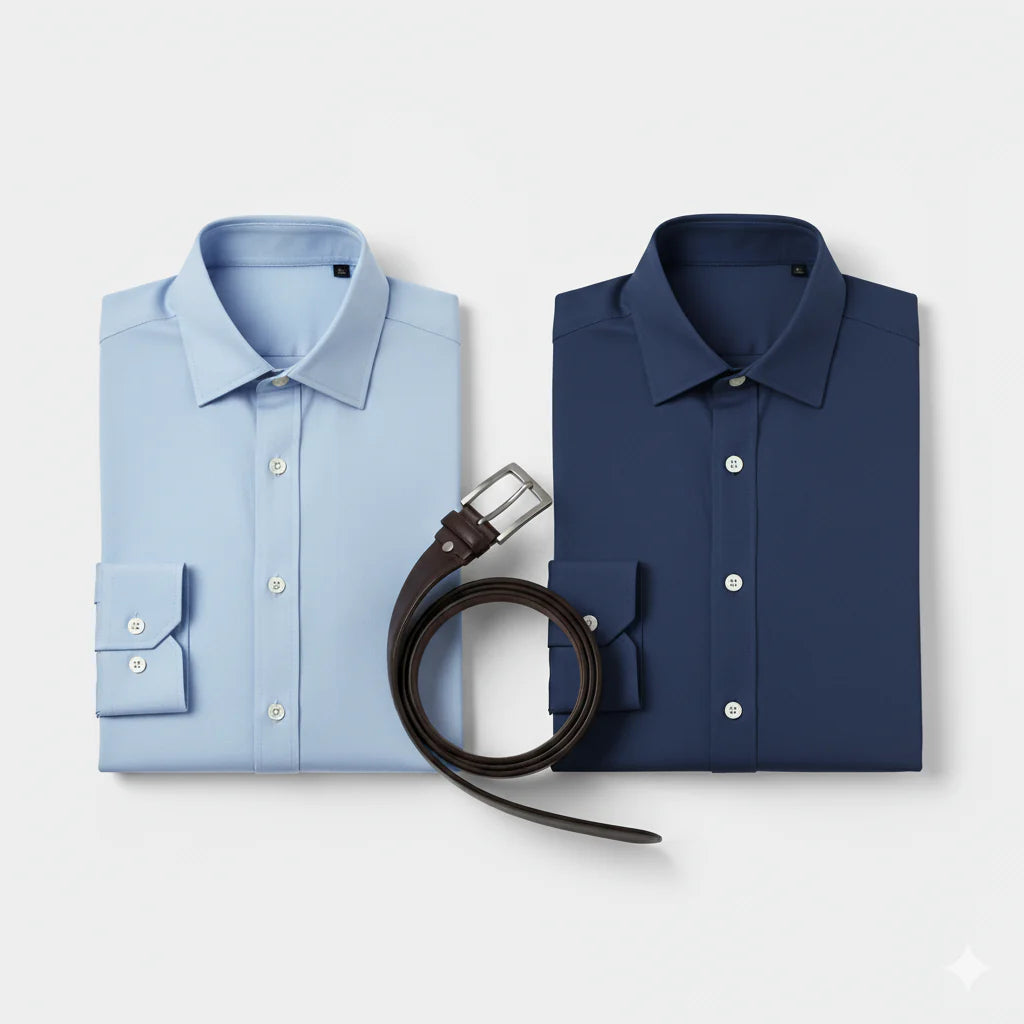 2 Linen Dress Shirt + Leather Belt